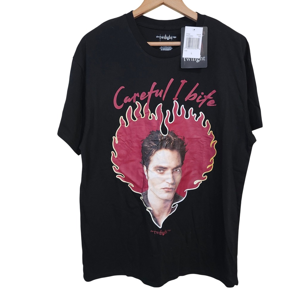 Twilight Saga Graphic T-Shirt Women Large Black Edward Cullen Careful I Bite